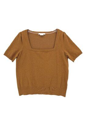 BODEN Square Neck Knit Top Short Sleeve Brown Cotton Blend Stretch MEDIUM